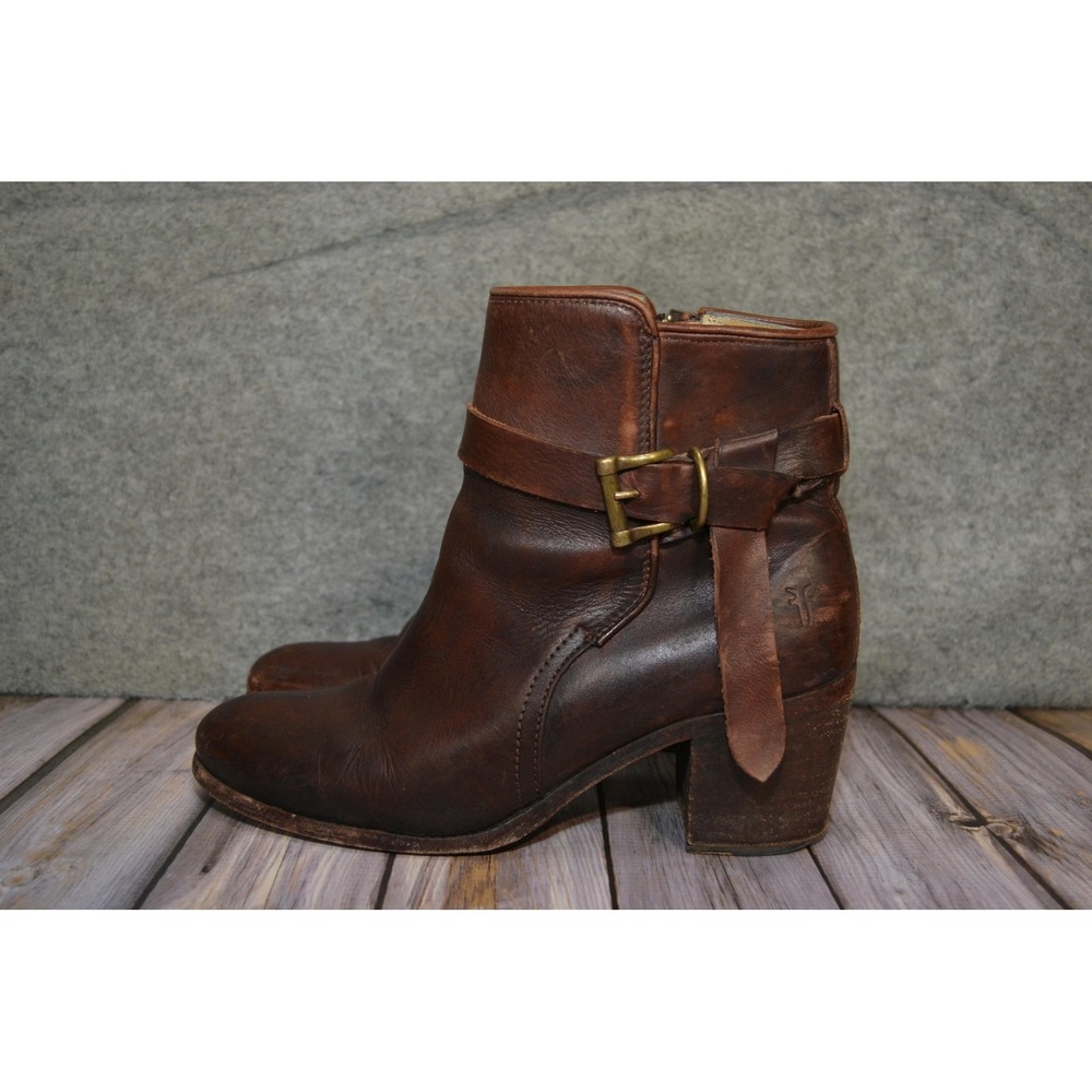 Frye Boots Womens Size 9 B Brown Leather Ankle Buckle Booties Malorie Knotted - Picture 5 of 14